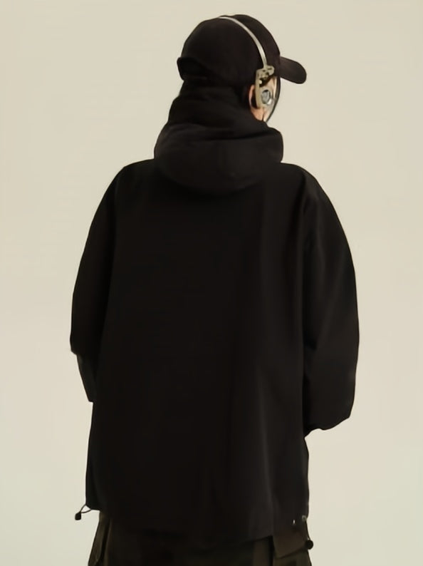 EB | Retro Schwarze Wasserdichte Outdoorjacke mit Kapuze