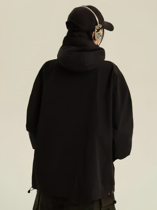 EB | Retro Schwarze Wasserdichte Outdoorjacke mit Kapuze