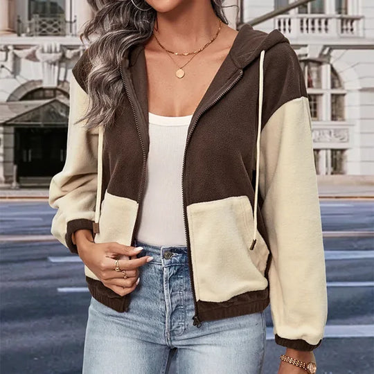EB | Fleecejacke mit Kapuze und Patchworkmuster