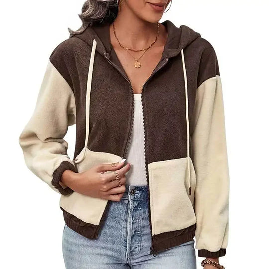 EB | Fleecejacke mit Kapuze und Patchworkmuster