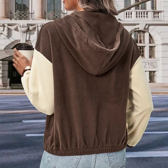 EB | Fleecejacke mit Kapuze und Patchworkmuster
