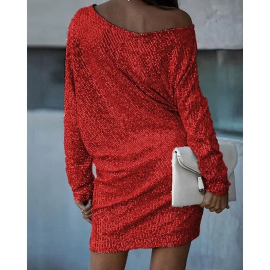 Glanzendes Minikleid mit einem Schulter