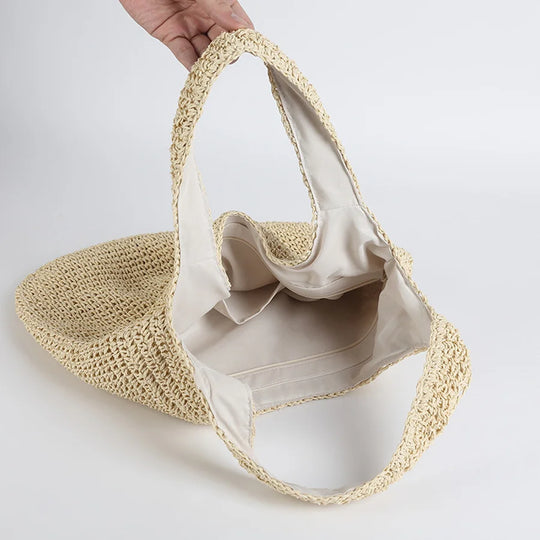 EB | Strohtasche Geflochtene Tasche Leicht & Strapazierfähig Lässige Sommertasche