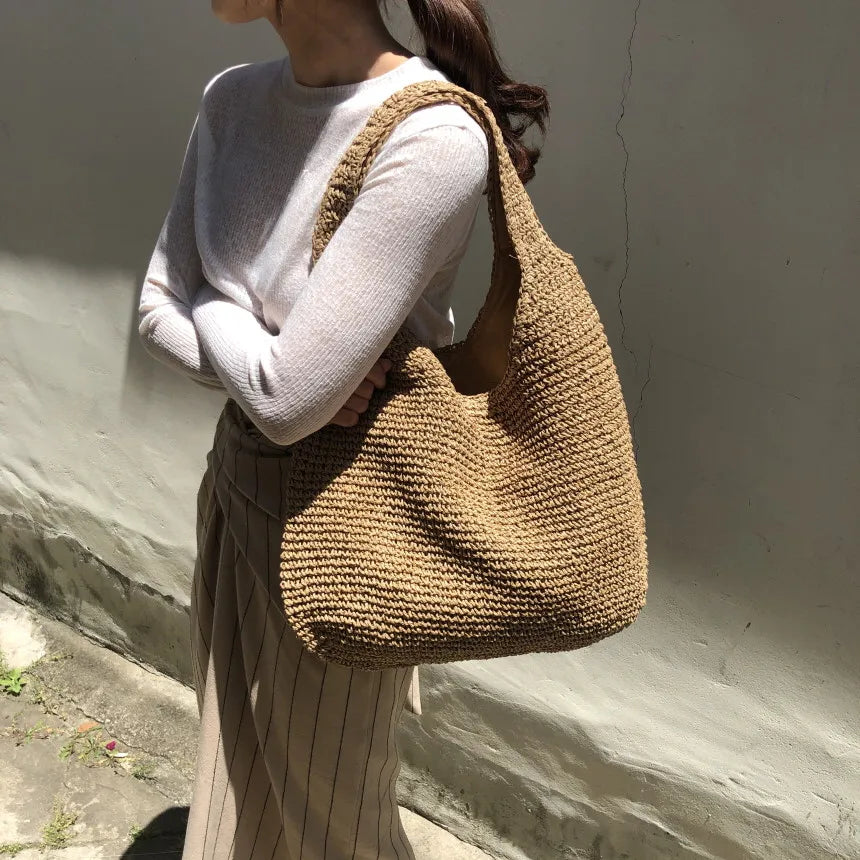 EB | Strohtasche Geflochtene Tasche Leicht & Strapazierfähig Lässige Sommertasche