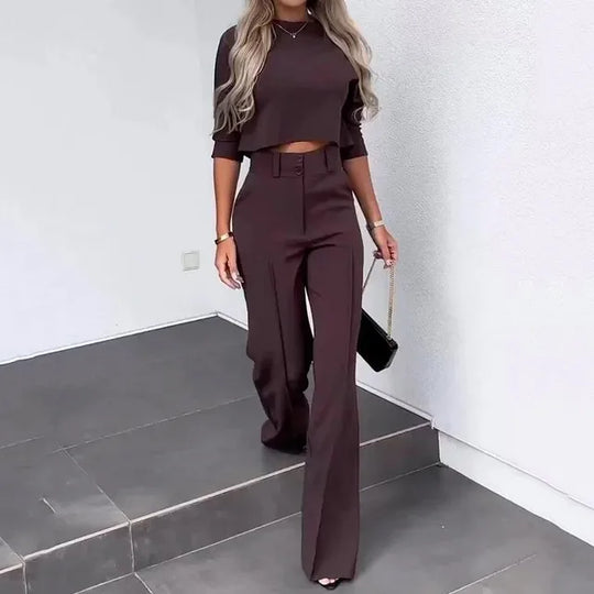 EB | Elegantes Co Ord Satz mit Crop Top und Weit Hose