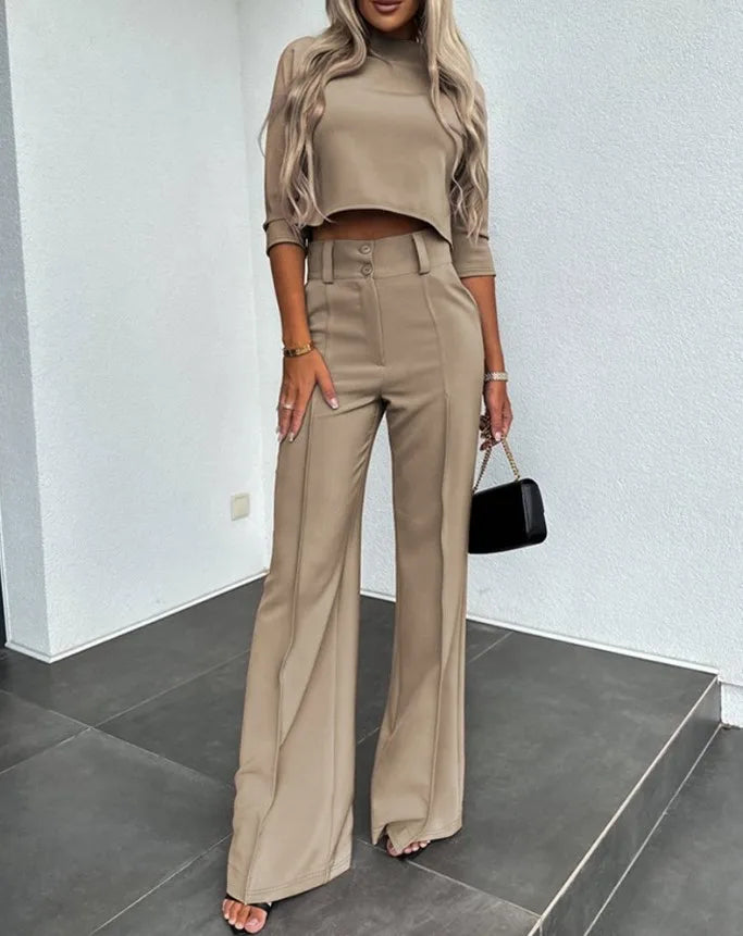 EB | Elegantes Co Ord Satz mit Crop Top und Weit Hose