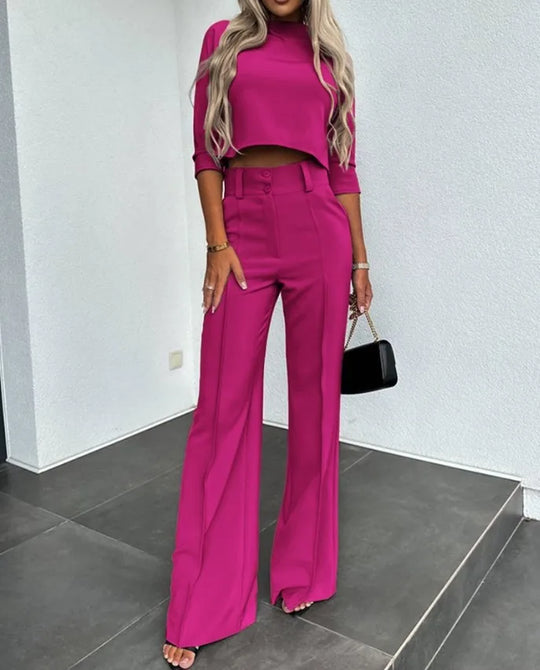 EB | Elegantes Co Ord Satz mit Crop Top und Weit Hose