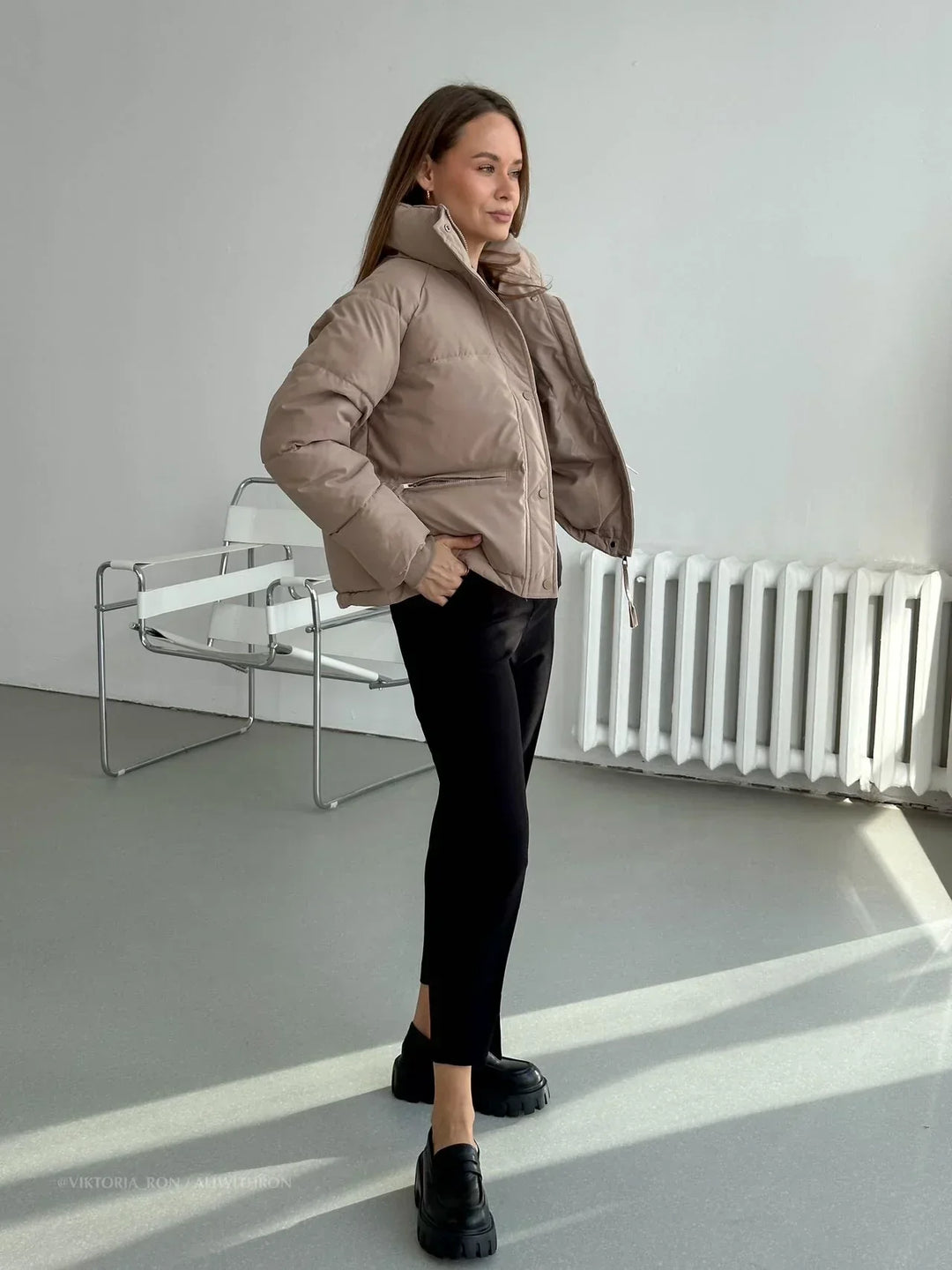 EB | Kurze Stehkragen Reißverschluss Pufferjacke