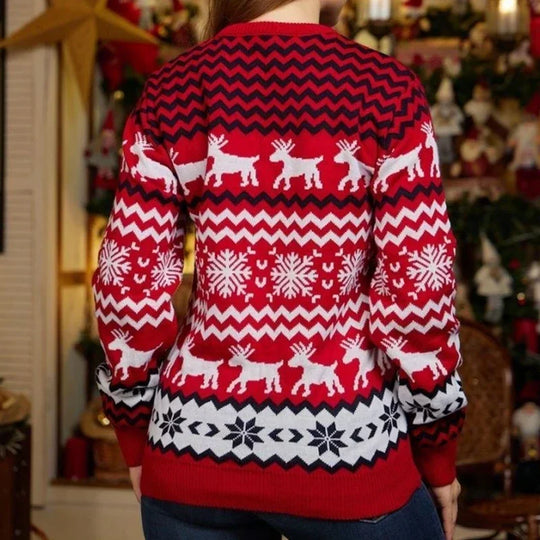 EB | Weihnachtspullover Baumwollmischung mit festlichem Druck - Unisex Winterpullover