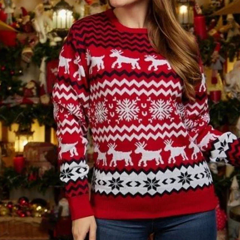 EB | Weihnachtspullover Baumwollmischung mit festlichem Druck - Unisex Winterpullover