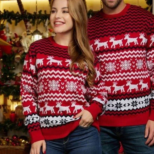 EB | Weihnachtspullover Baumwollmischung mit festlichem Druck - Unisex Winterpullover