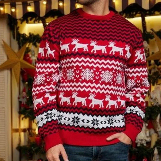 EB | Weihnachtspullover Baumwollmischung mit festlichem Druck - Unisex Winterpullover