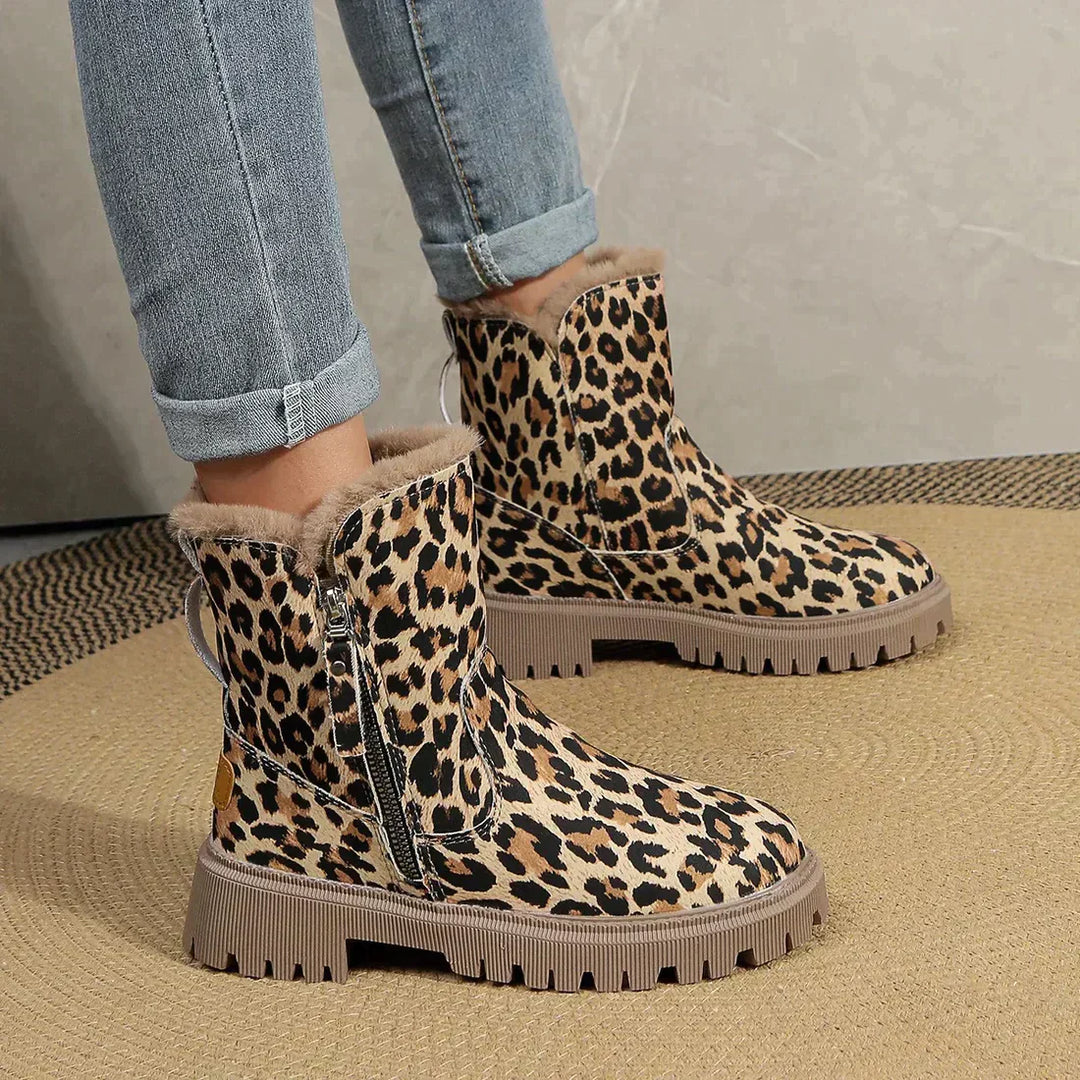 EB | Leopardenmotiv Winter Seitenreißverschluss Stiefel