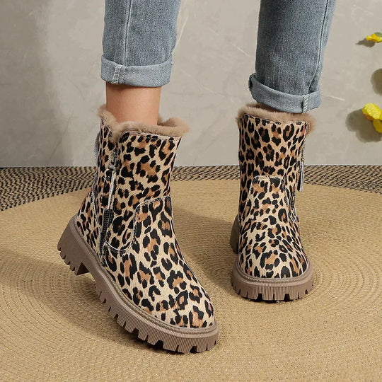 EB | Leopardenmotiv Winter Seitenreißverschluss Stiefel