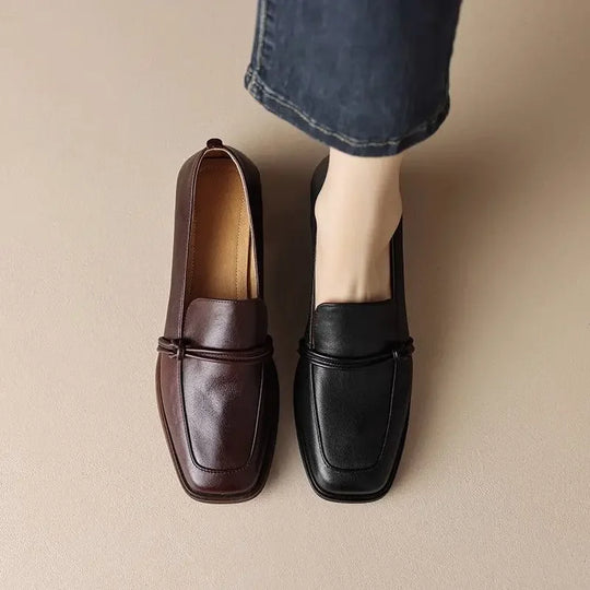 Stil Vintage Leder Damen Ballerinas EB