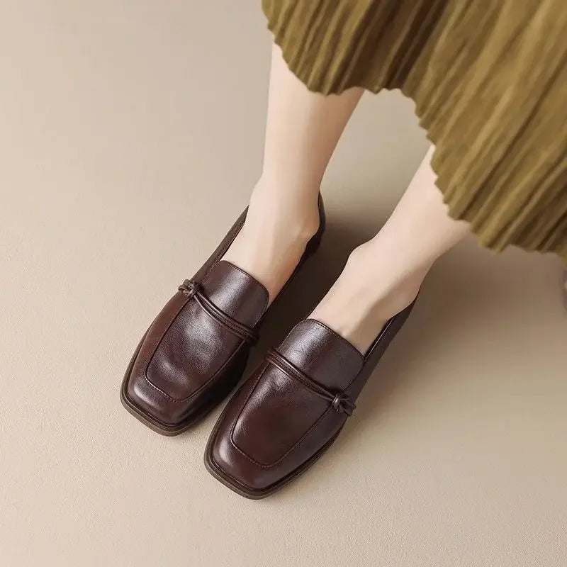 Stil Vintage Leder Damen Ballerinas EB