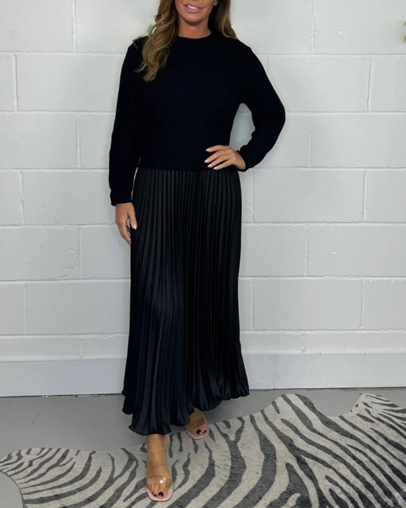 EB | Lässiges Kontrastfarbenes Kleid mit Patchwork und Plissee