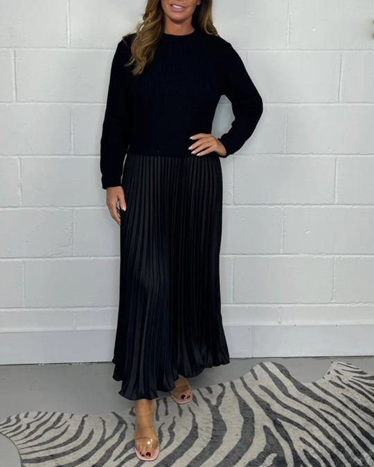 EB | Lässiges Kontrastfarbenes Kleid mit Patchwork und Plissee