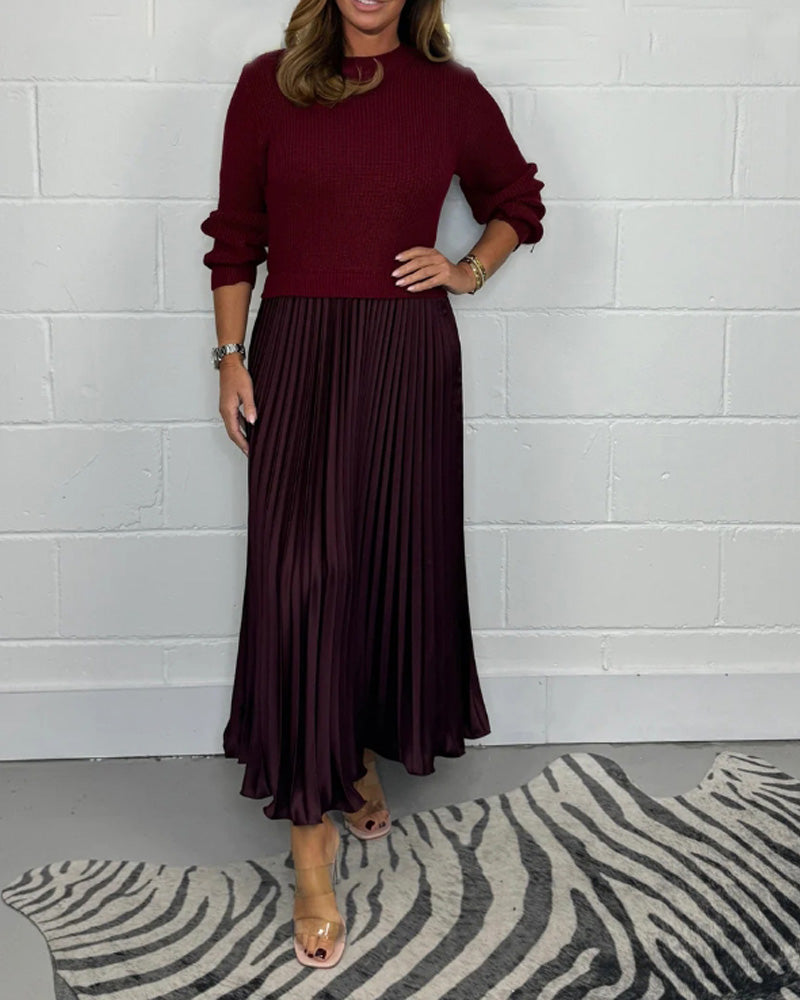 EB | Lässiges Kontrastfarbenes Kleid mit Patchwork und Plissee