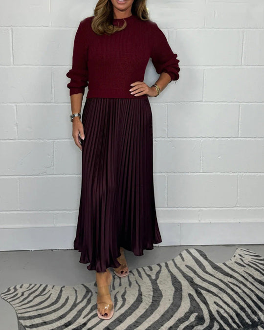 EB | Lässiges Kontrastfarbenes Kleid mit Patchwork und Plissee