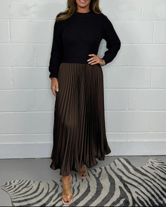 EB | Lässiges Kontrastfarbenes Kleid mit Patchwork und Plissee