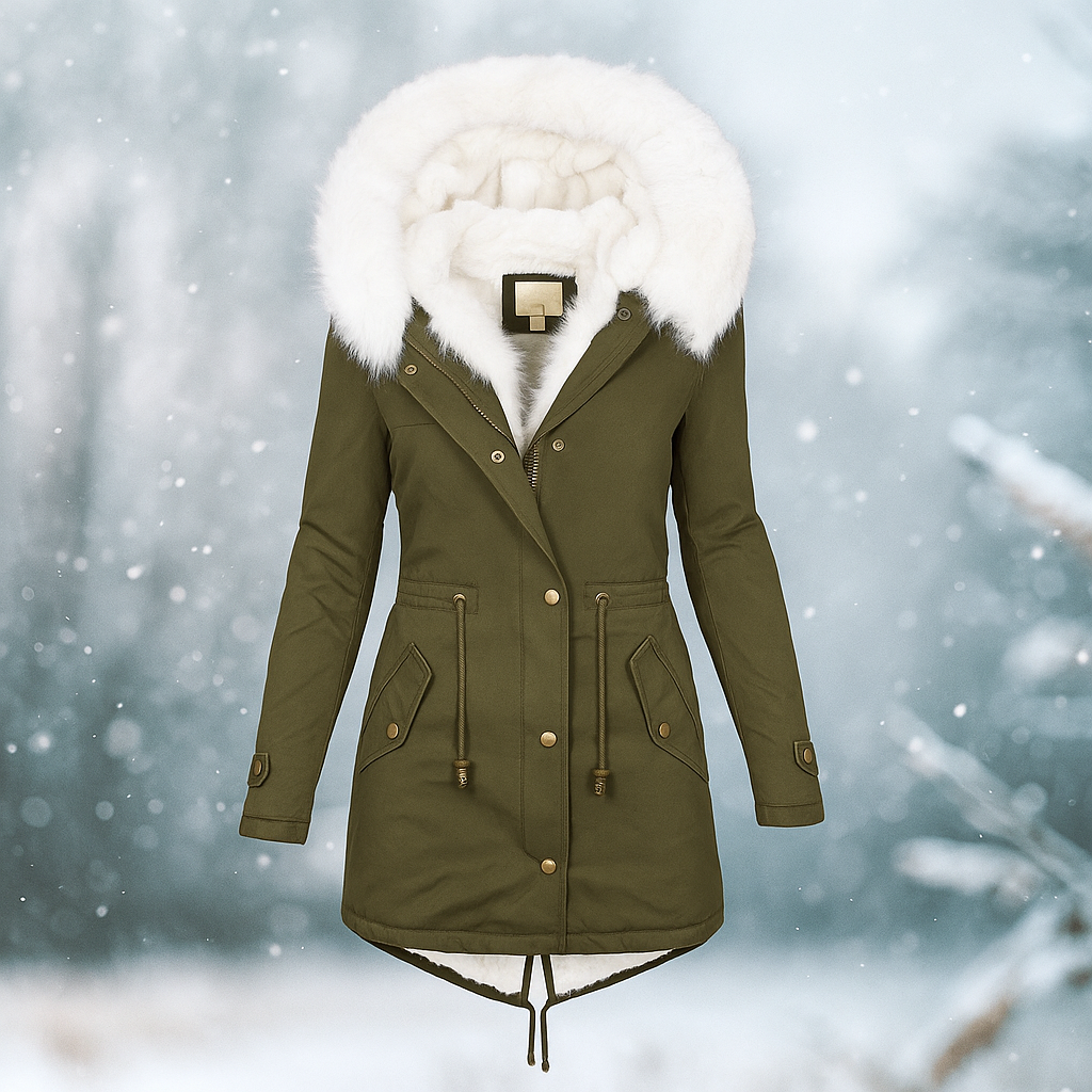 EB | Eleganter Wintermantel mit Kapuze aus Kunstfell Paula