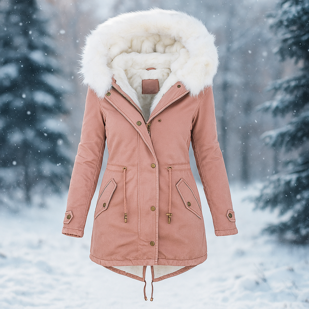 EB | Eleganter Wintermantel mit Kapuze aus Kunstfell Paula