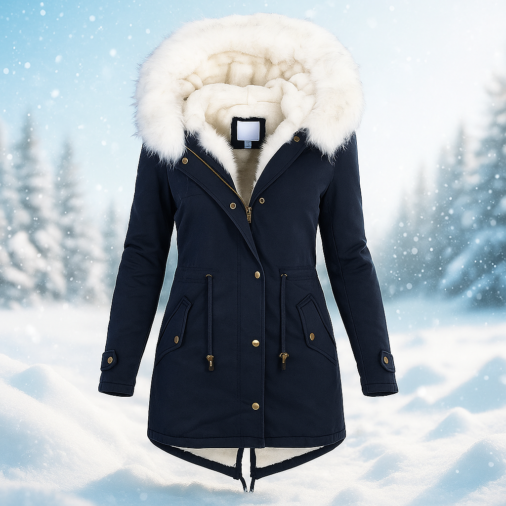 EB | Eleganter Wintermantel mit Kapuze aus Kunstfell Paula