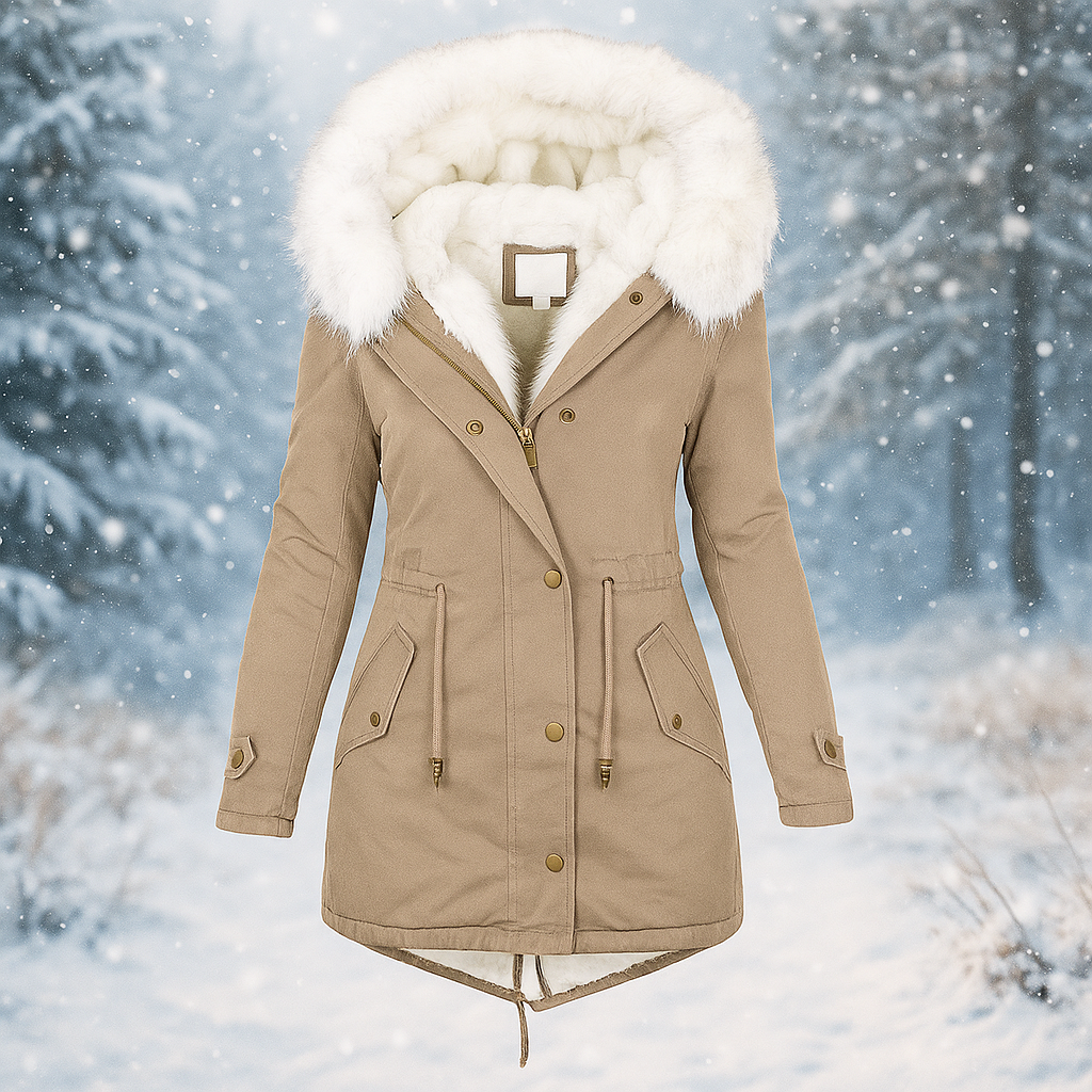 EB | Eleganter Wintermantel mit Kapuze aus Kunstfell Paula
