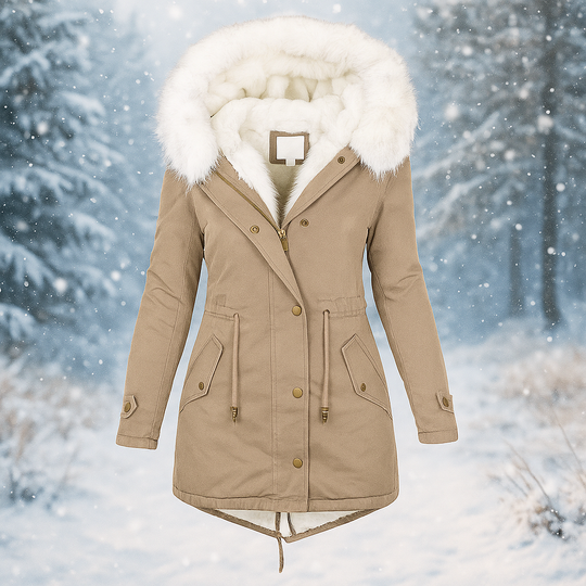 EB | Eleganter Wintermantel mit Kapuze aus Kunstfell Paula