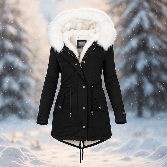 EB | Eleganter Wintermantel mit Kapuze aus Kunstfell Paula