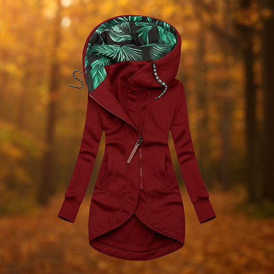 EB | Lange Kapuzenjacke mit asymmetrischem Design Ivanna
