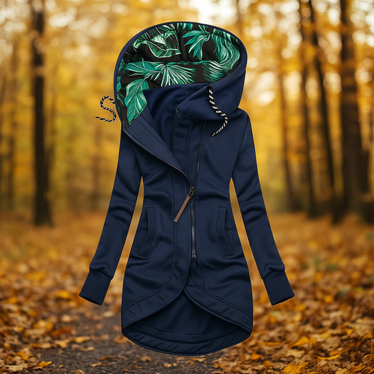 EB | Lange Kapuzenjacke mit asymmetrischem Design Ivanna
