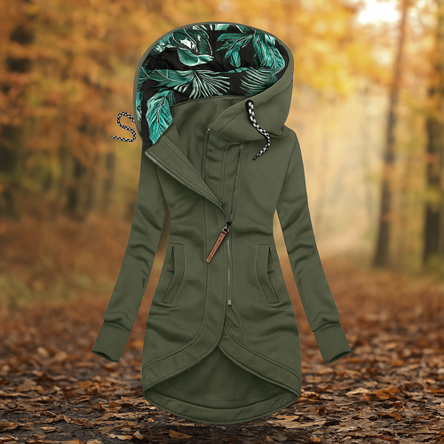 EB | Lange Kapuzenjacke mit asymmetrischem Design Ivanna