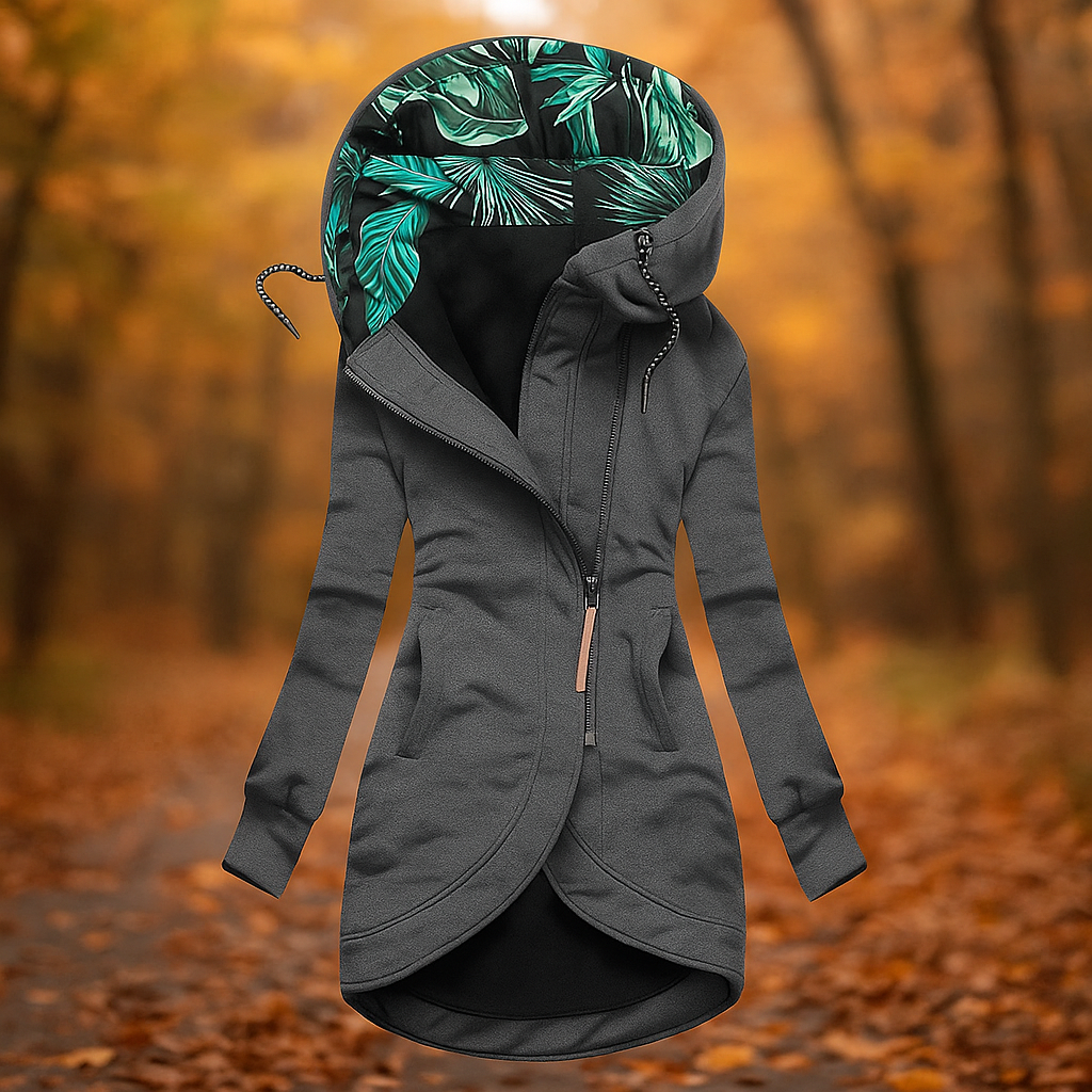 EB | Lange Kapuzenjacke mit asymmetrischem Design Ivanna