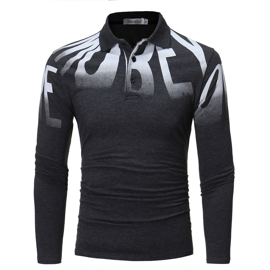 Herren nan Slim-Fit Langarm-Poloshirt mit großflächigem Typo-Print, Stretchkomfort und taillierter Silhouette EB