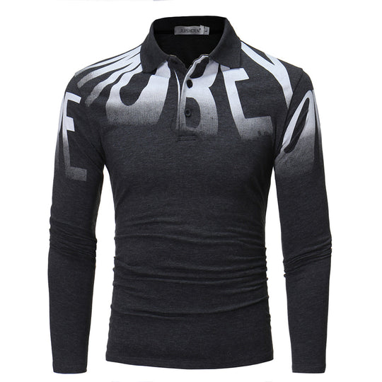 Herren nan Slim-Fit Langarm-Poloshirt mit großflächigem Typo-Print, Stretchkomfort und taillierter Silhouette EB