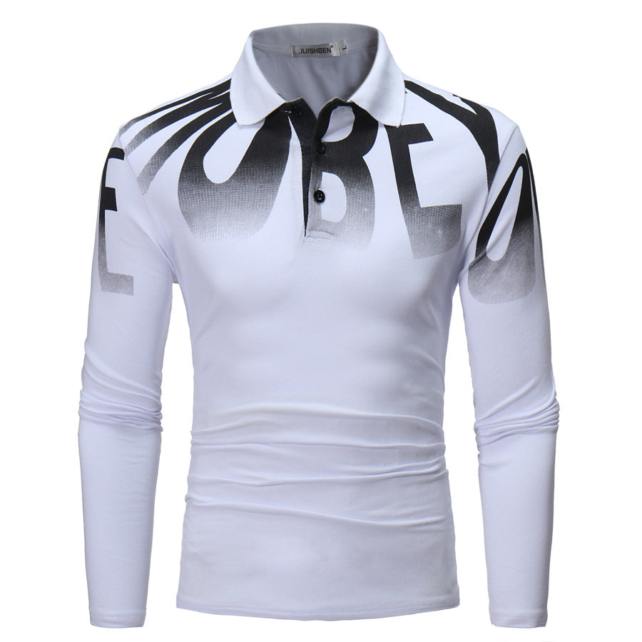 Herren nan Slim-Fit Langarm-Poloshirt mit großflächigem Typo-Print, Stretchkomfort und taillierter Silhouette EB