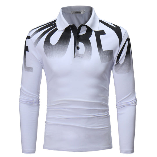 Herren nan Slim-Fit Langarm-Poloshirt mit großflächigem Typo-Print, Stretchkomfort und taillierter Silhouette EB