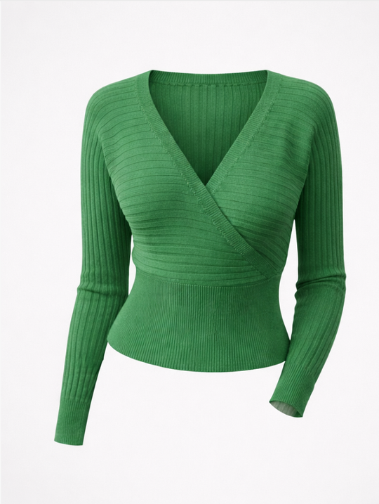 EB | Pullover - Damen Frühling Off-Shoulder V-Ausschnitt Kreuz Vorderseite Gestrickter Pullover