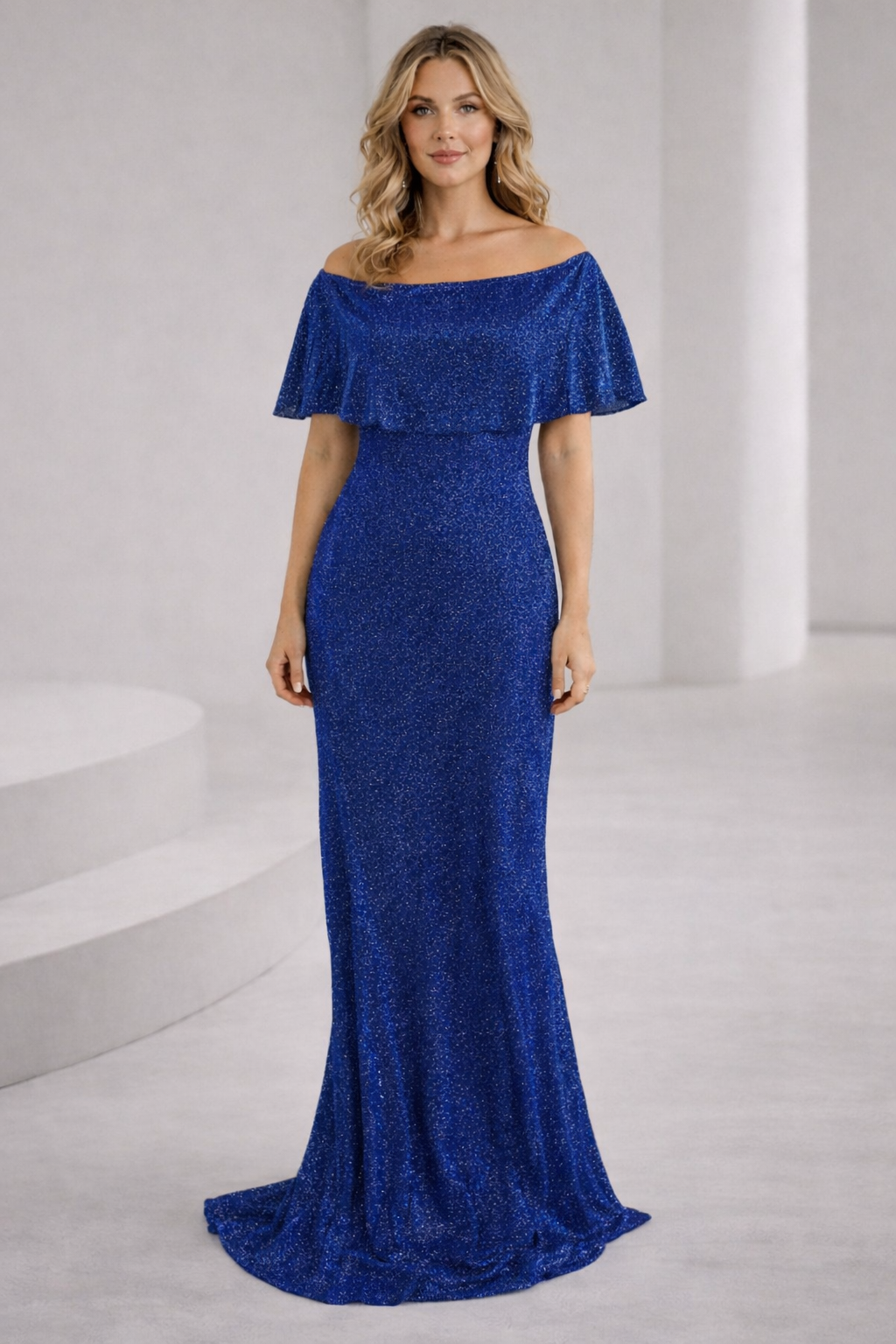 Damen Elegantes und funkelndes Abendensemble mit Off-Shoulder-Design und weitem Bein EB