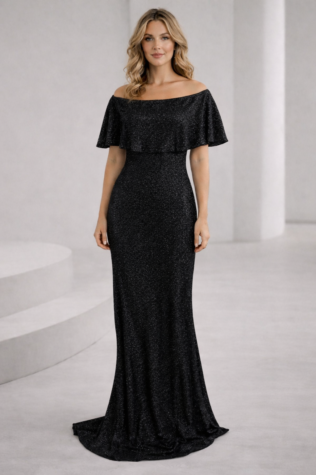 Damen Elegantes und funkelndes Abendensemble mit Off-Shoulder-Design und weitem Bein EB