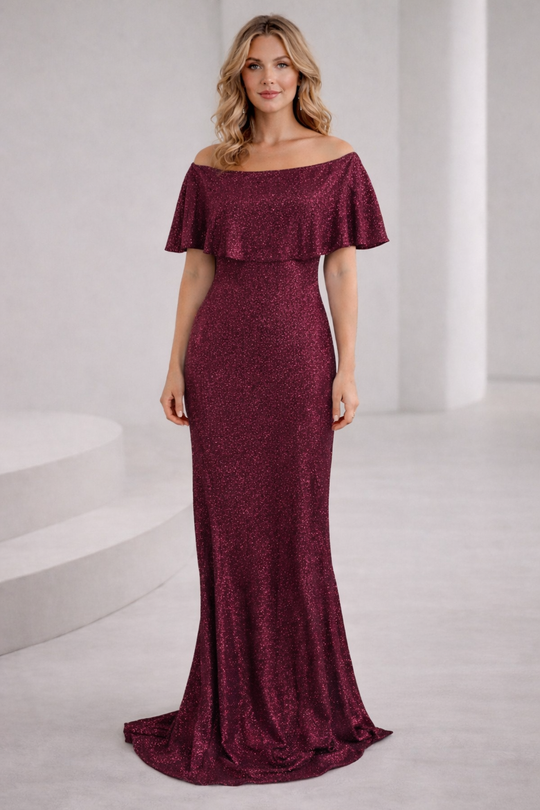 Damen Elegantes und funkelndes Abendensemble mit Off-Shoulder-Design und weitem Bein EB