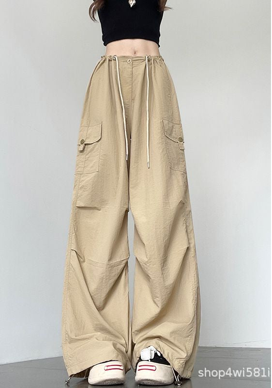 Damen Weite Leinenhose mit elastischem Bund und seitlichen Taschen EB