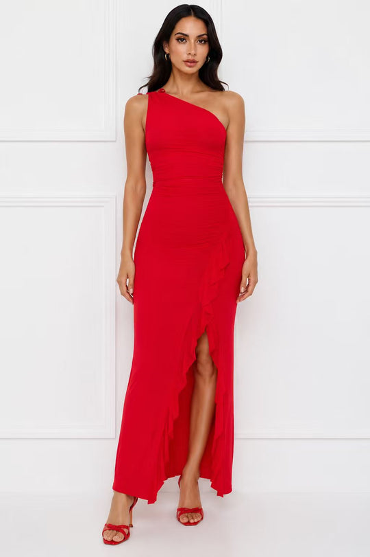 Damen Asymmetrisches Maxikleid mit Rüschendetails EB