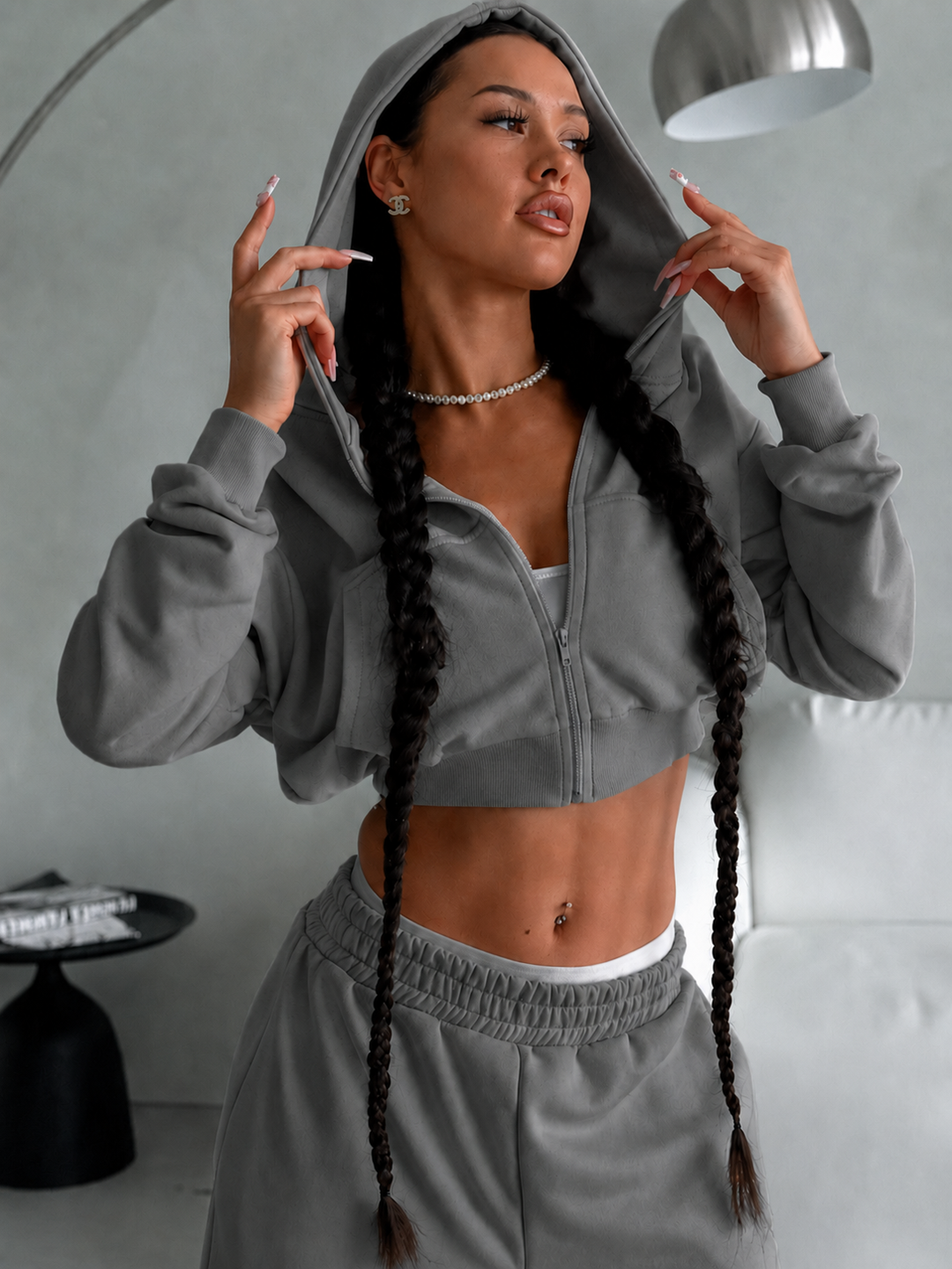 Damen cropped Sportjacke und lockere Jogginghose Set EB