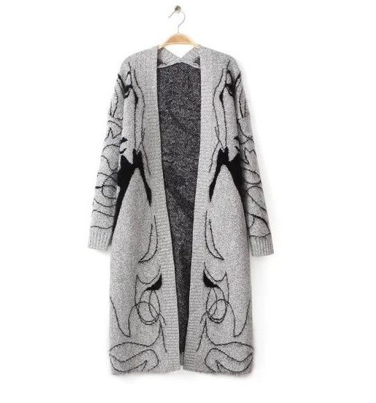 Damen Lange Strickjacke mit kunstvollem Muster EB