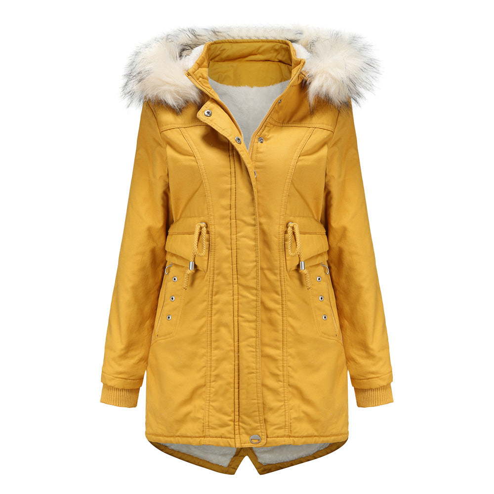 Damen moderne Parka mit abnehmbarem Kunstfellkragen und seitlichen Taschen EB