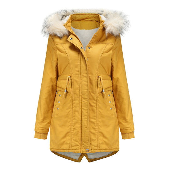 Damen moderne Parka mit abnehmbarem Kunstfellkragen und seitlichen Taschen EB