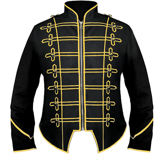 Herren nan Hussaren-Uniformjacke im Parade-Stil mit Stehkragen Zierkordeln und verdecktem Reißverschluss Eb